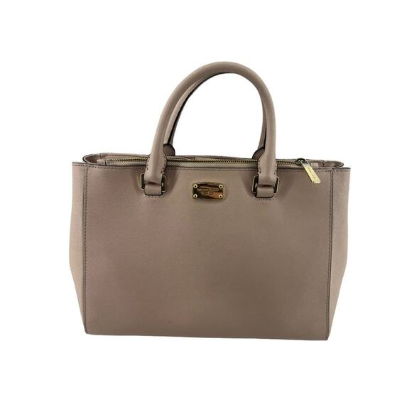 MICHAEL KORS Kellen Med Convertible Satchel Khaki Tan Beige Leather - Picture 1 of 13